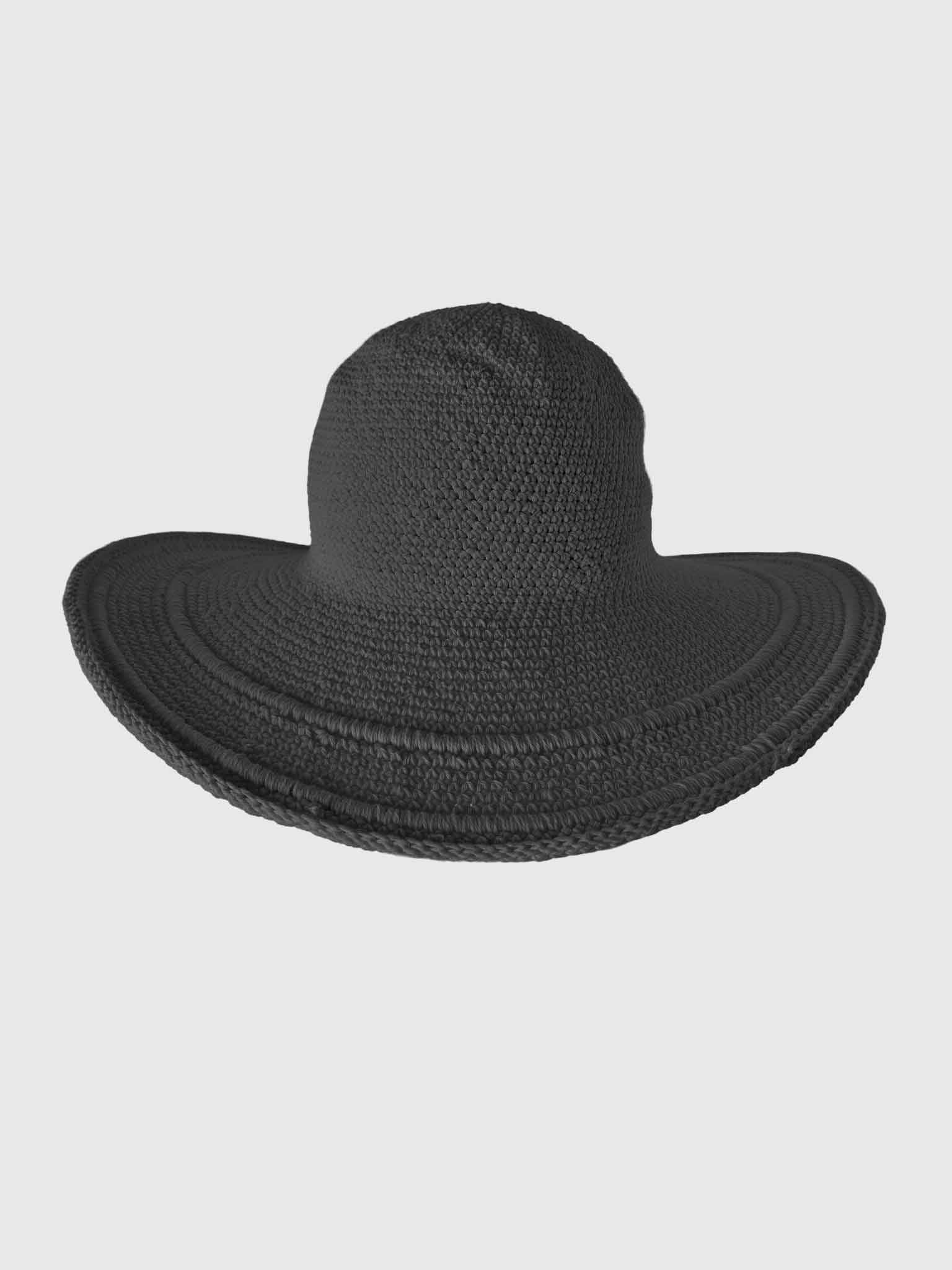 COTTON CROCHET FLOPPY HAT BLACK
