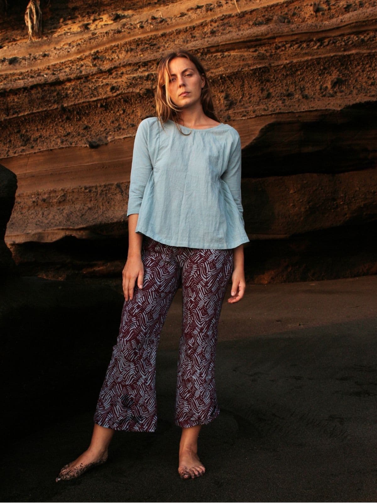 LONG PANTS TROMPETTE SLUB BATIK JUNCO DEEP VIOLET