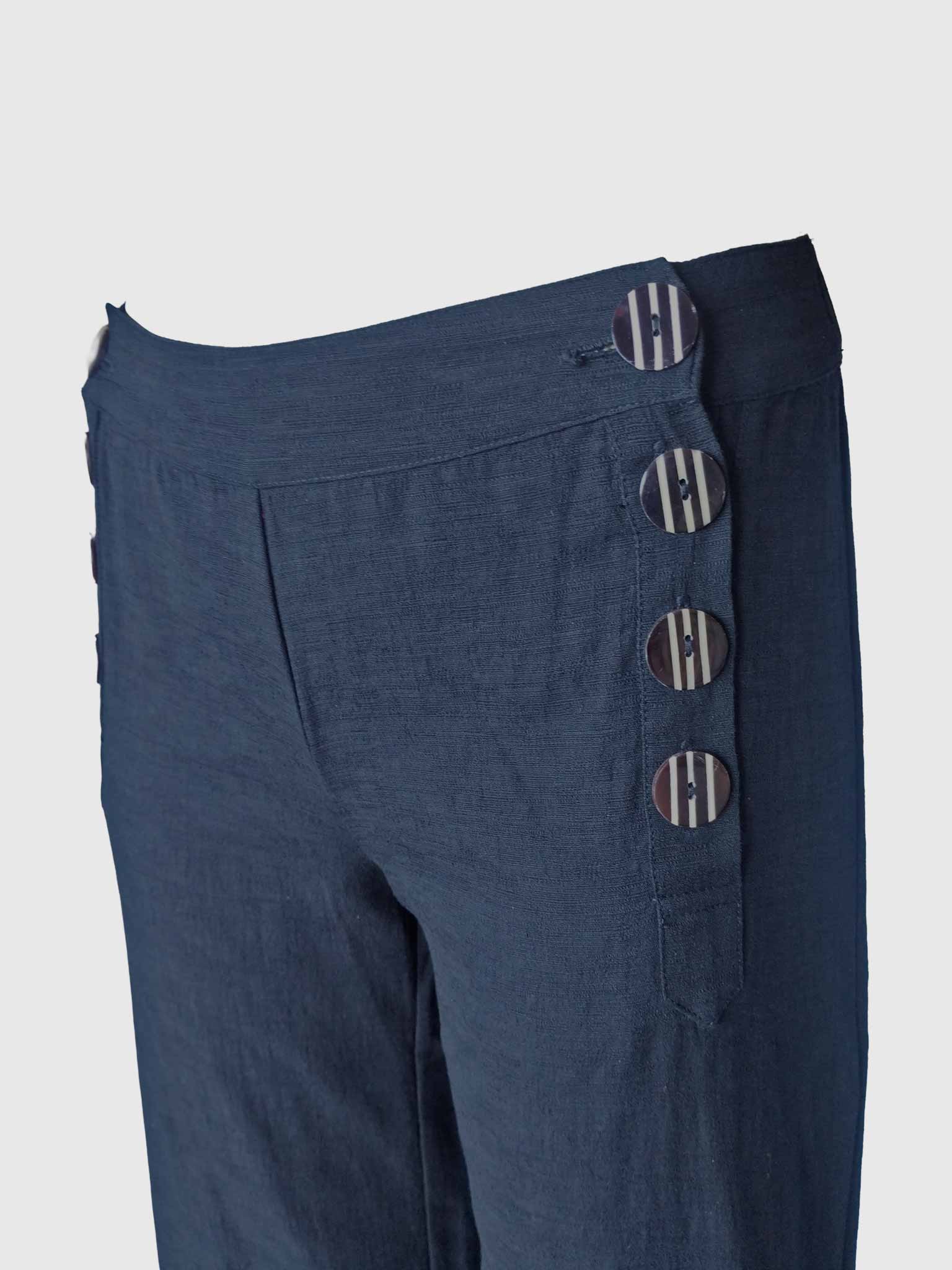 LONG PANTS BUTTONS SLUB BLACK