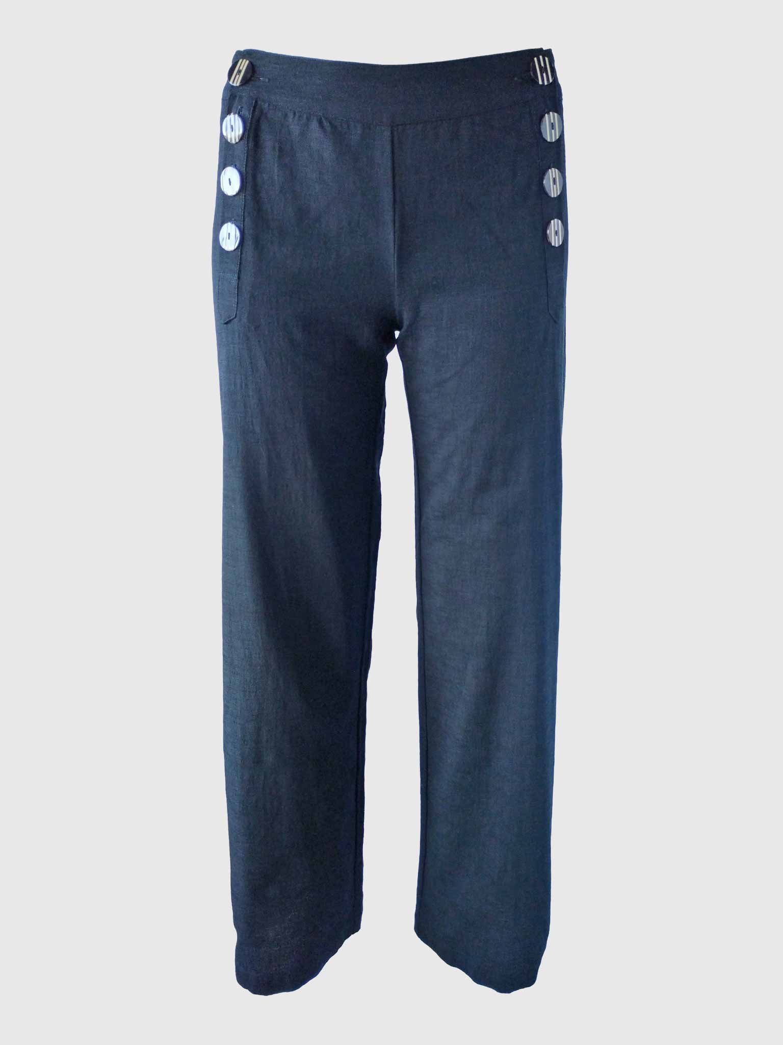 LONG PANTS BUTTONS SLUB BLACK