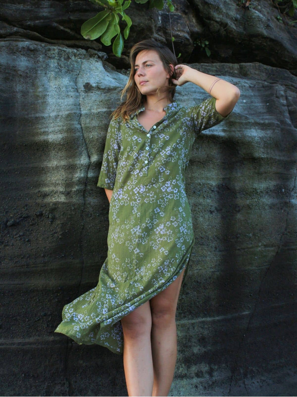 LONG DRESS CHEMISIER BATIK FLAMES CARIBE GREEN