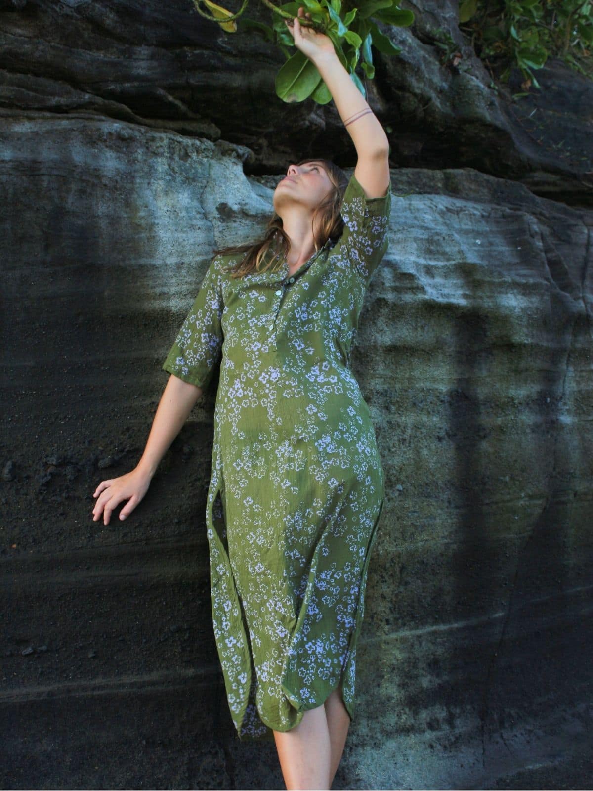 LONG DRESS CHEMISIER BATIK FLAMES CARIBE GREEN