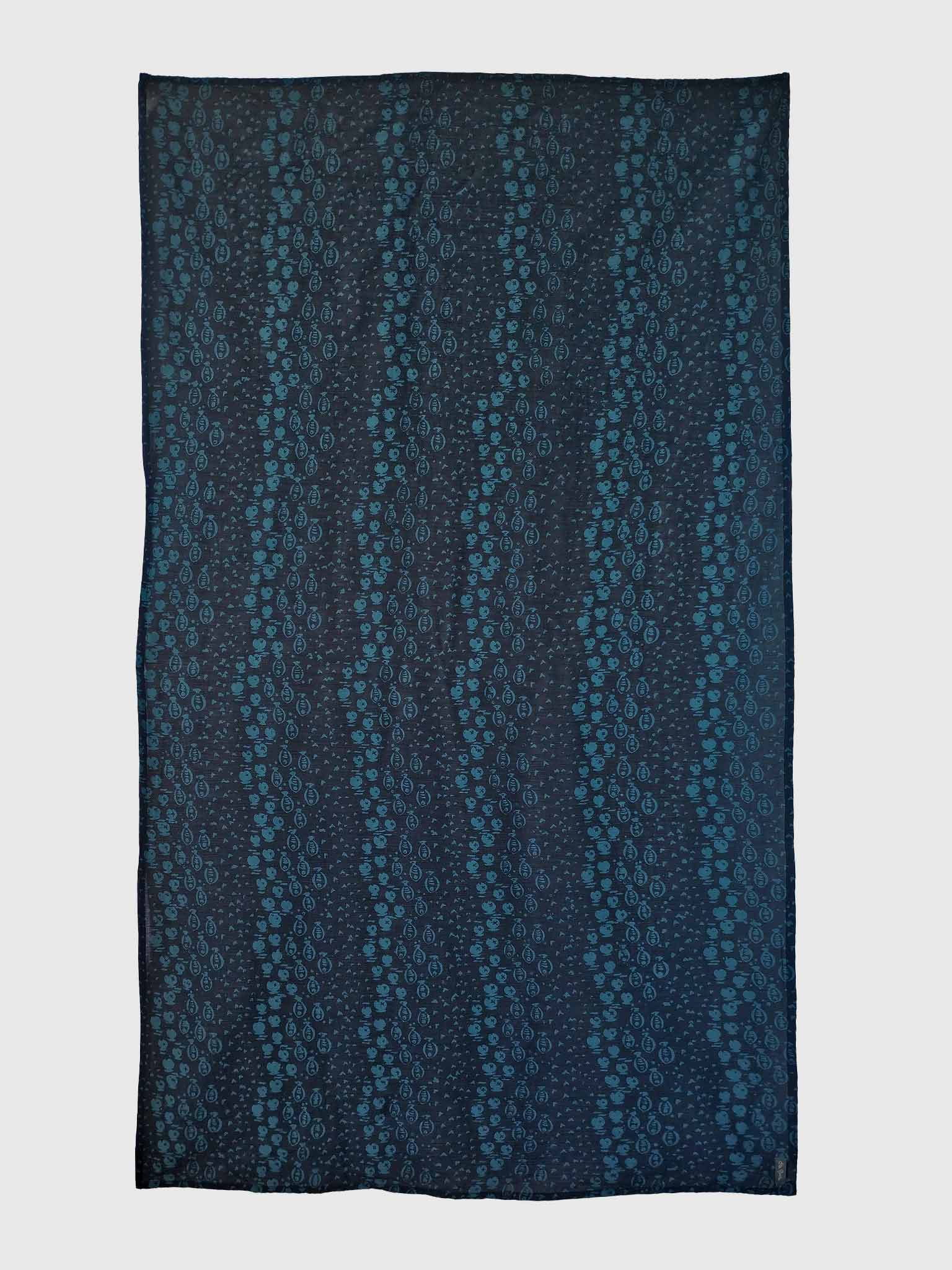 PAREO COTTON CRINKLE BATIK FISHES BLACK/PETROL