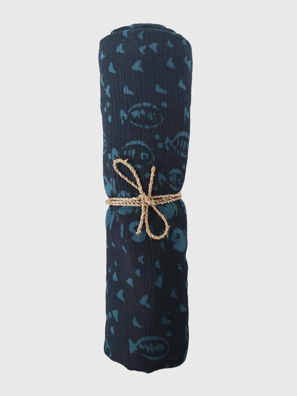 PAREO COTTON CRINKLE BATIK FISHES BLACK/PETROL